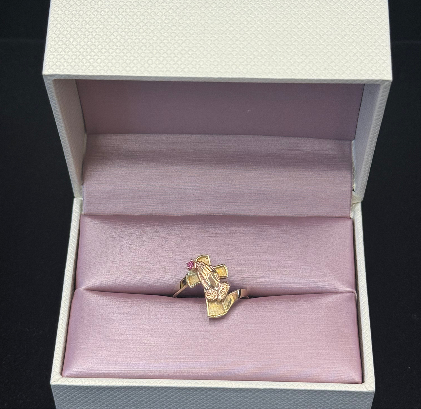 14k Cross with Prayer Hands Ring