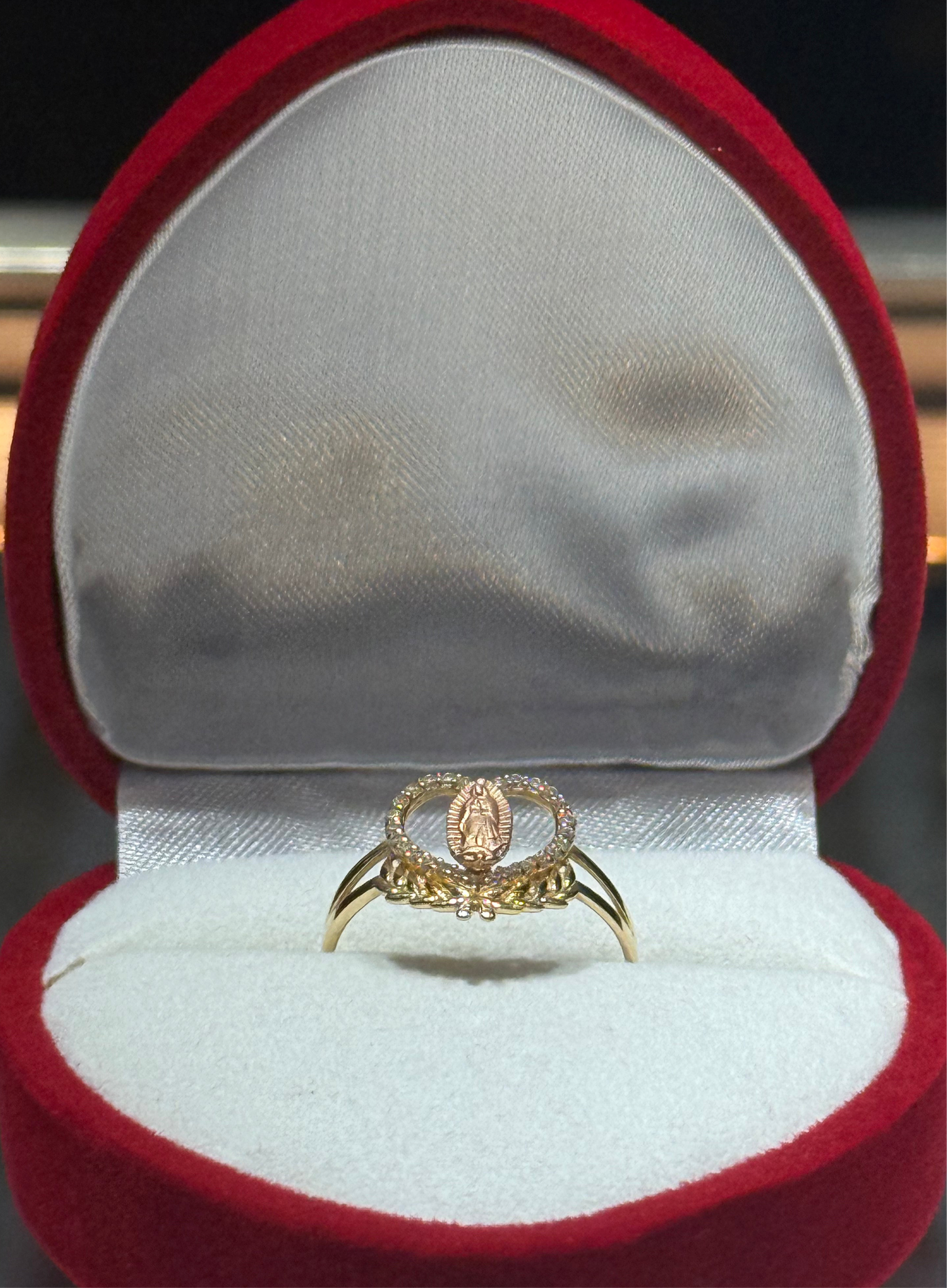14k Heart Leaves Virgencita Ring