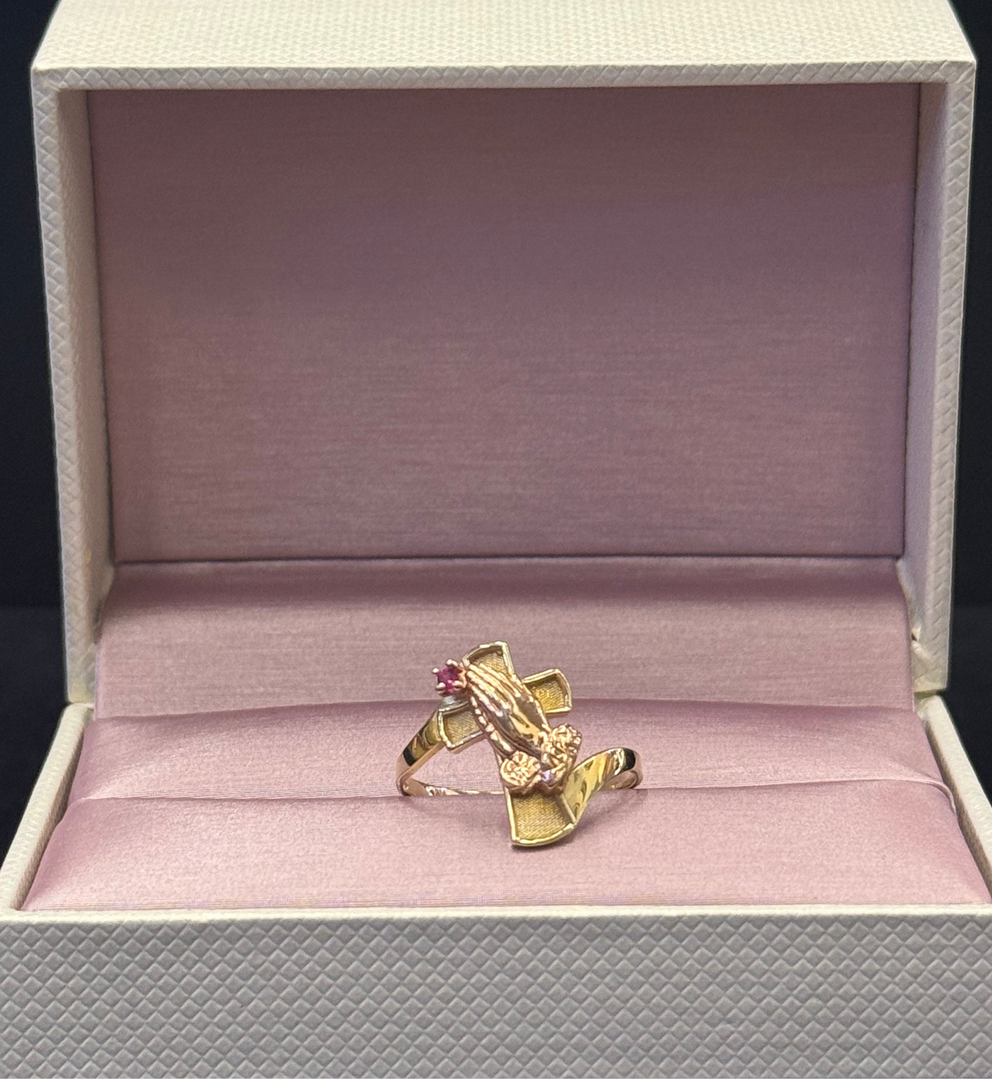 14k Cross with Prayer Hands Ring