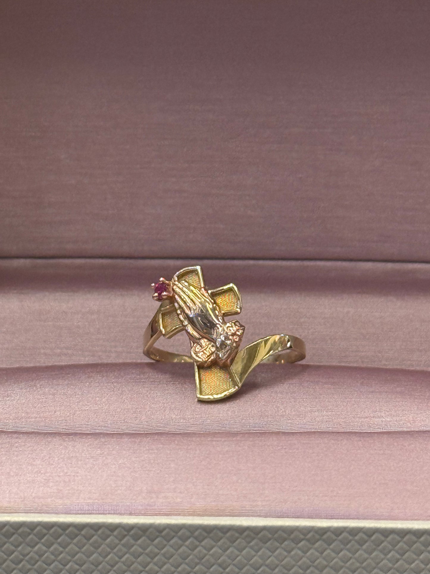 14k Cross with Prayer Hands Ring