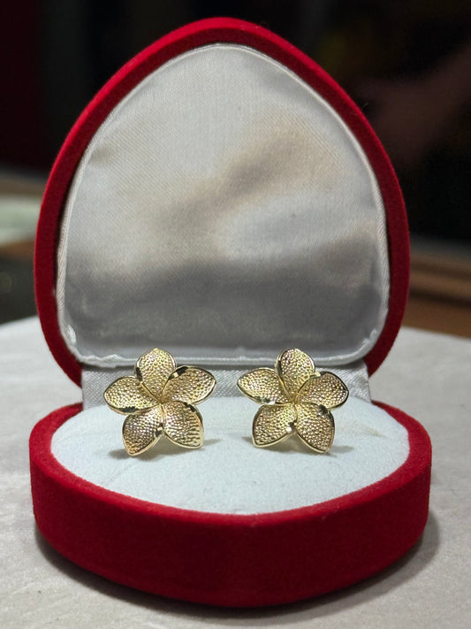10k Gold Hibiscus Flower Earrings