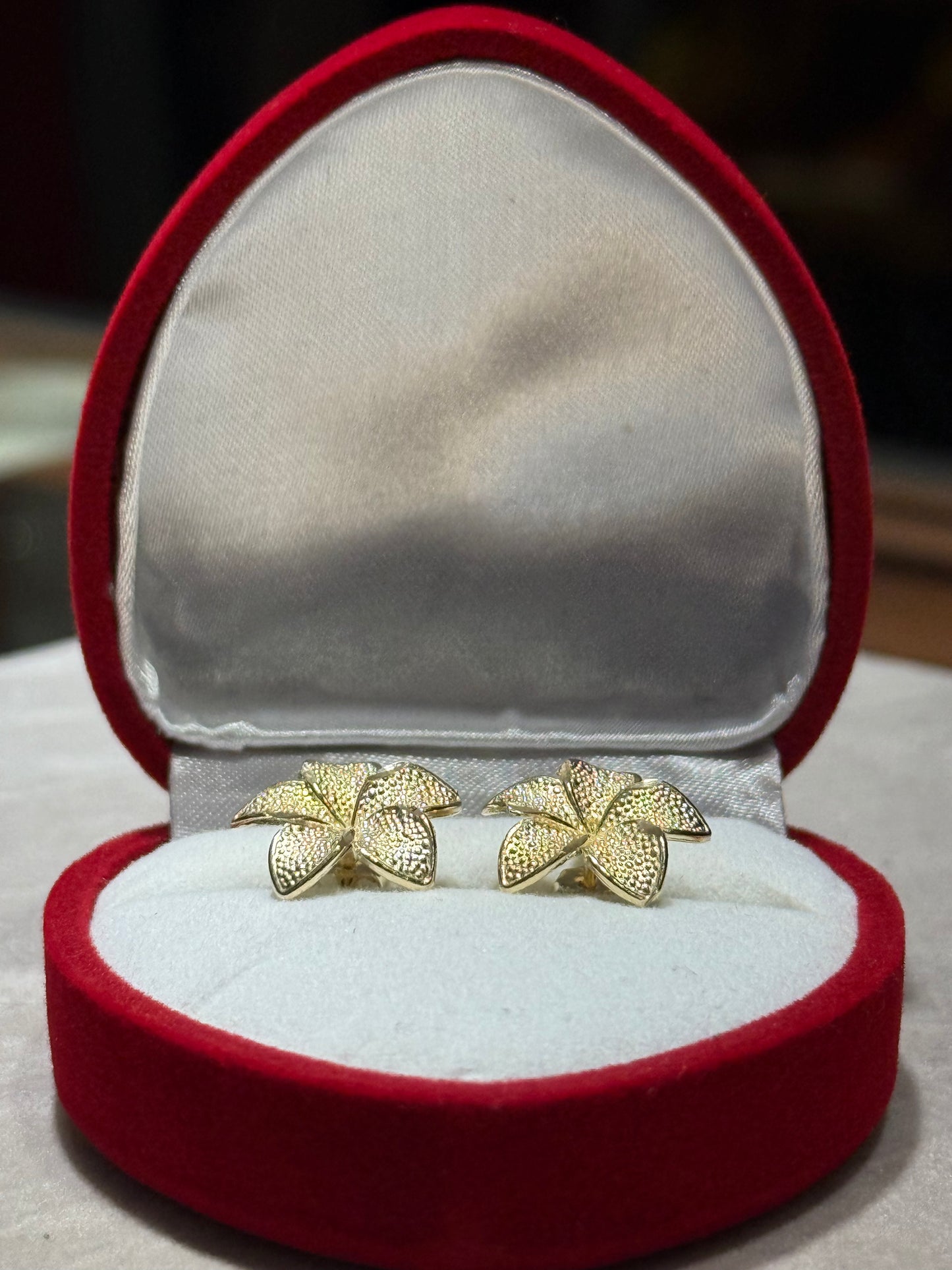 10k Gold Hibiscus Flower Earrings