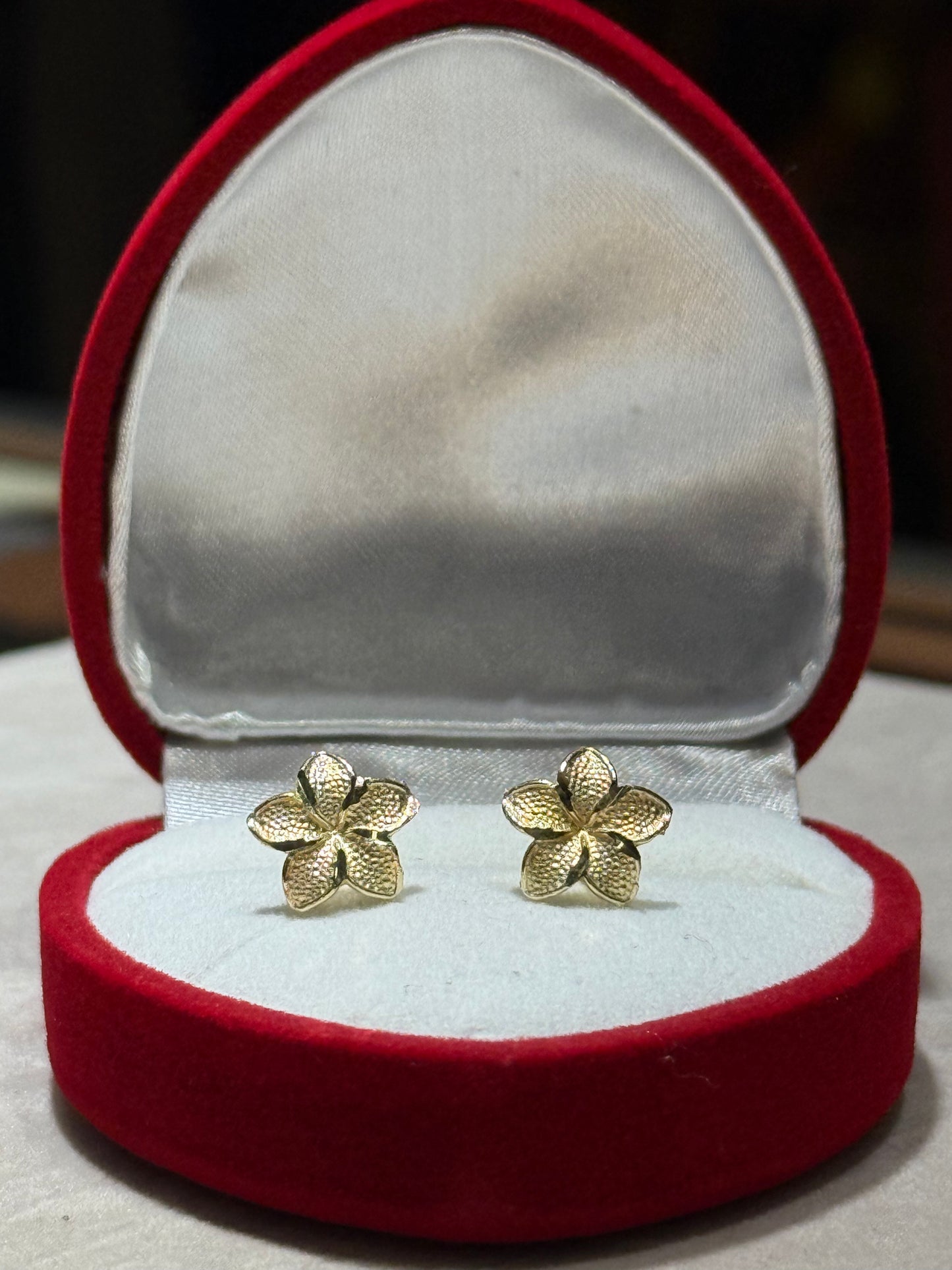 10k Gold Hibiscus Flower Earrings