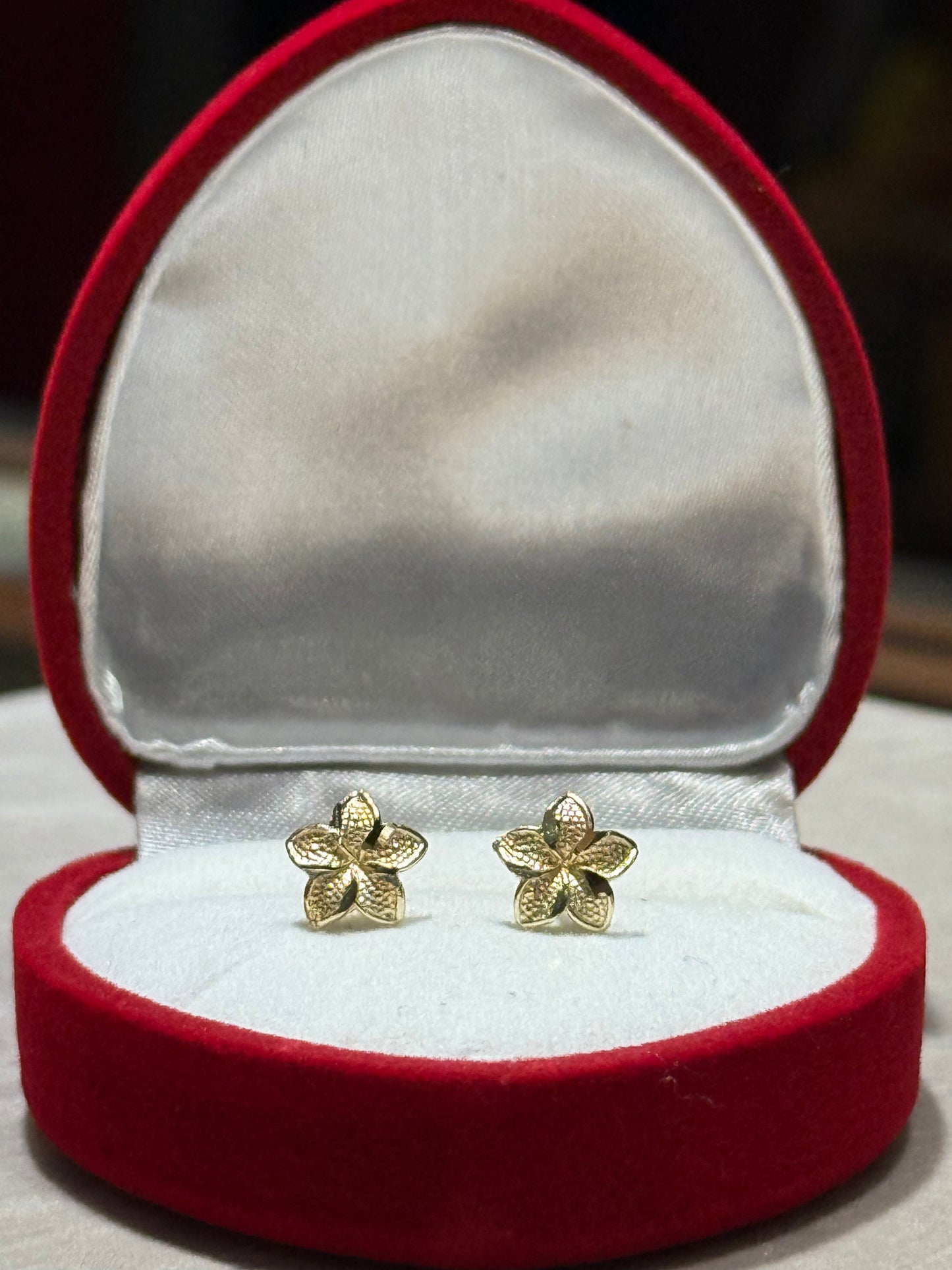 10k Gold Hibiscus Flower Earrings