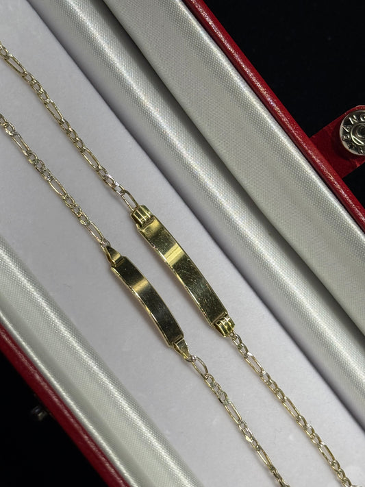 14k Baby ID Bracelet Fígaro with Diamond Cut