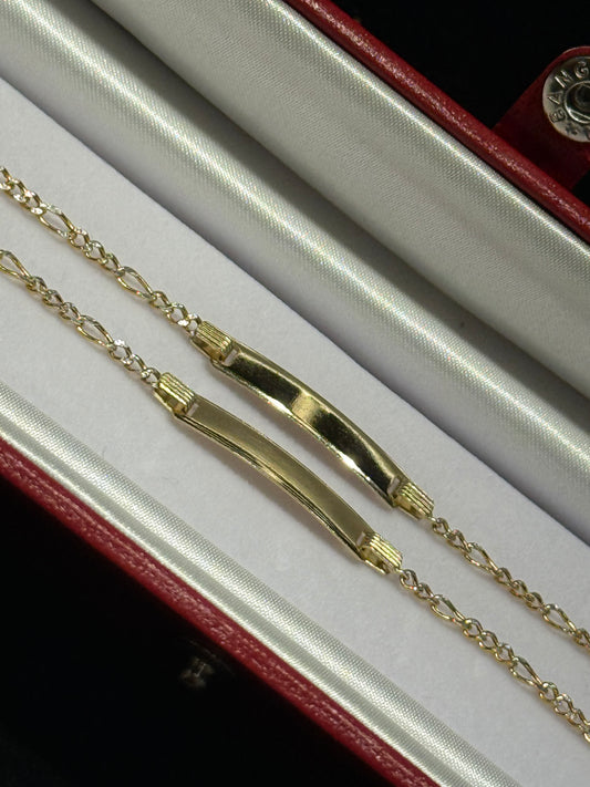 14k Baby ID Bracelet Fígaro with Diamond Cut