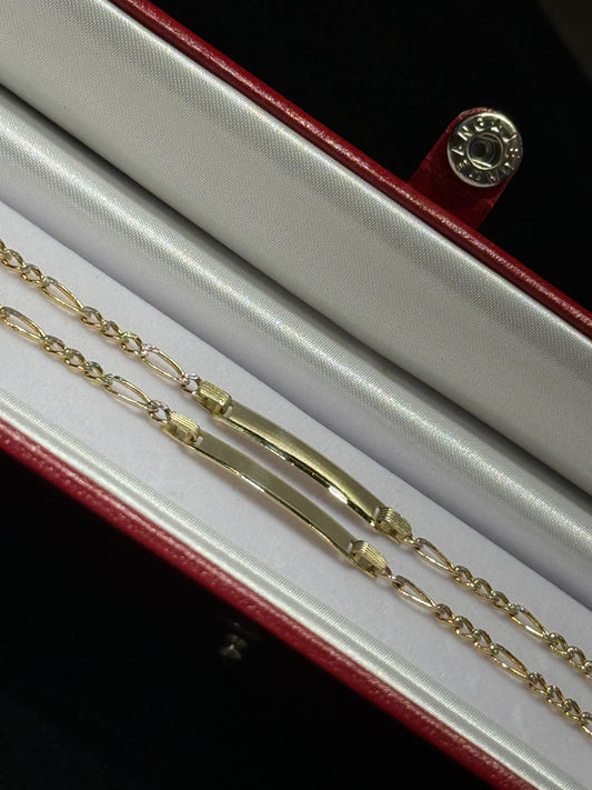 10k Diamond Cut Fígaro ID Bracelet